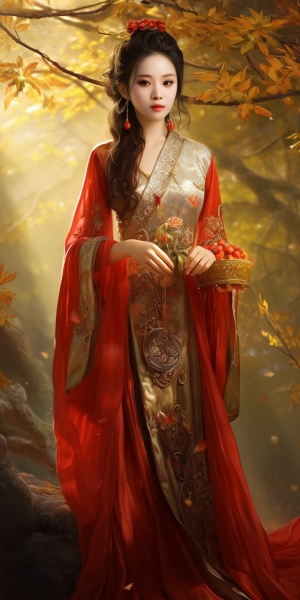 中国红色汉服美女撒金子
