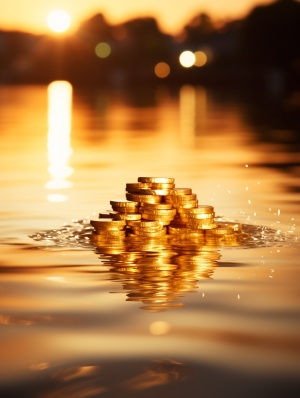 湖边水面上的金元宝