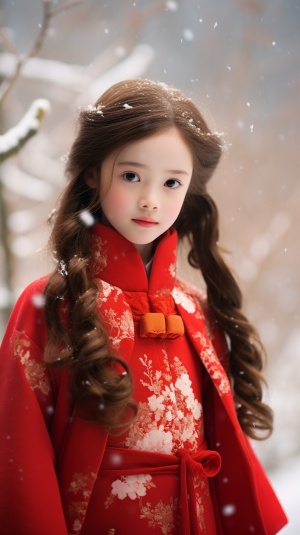 小女孩可爱精美冬装旗袍，甜美公主头、水汪汪大眼睛