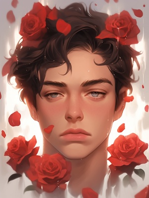 玫瑰少年，男孩，唯美，精致，氛围感，伤感，半身照