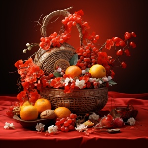 中国风红色聚宝盆，喜庆过年