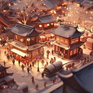 微缩粘土雪后中国新年小镇 3D特写定格动画超高清