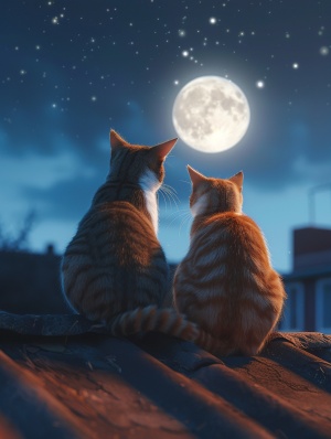 房顶上的可爱猫猫欣赏8k真实夜景