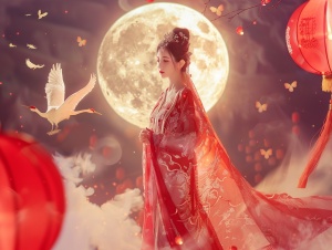 嫦娥与白兔共舞：中国年画的神秘春节氛围