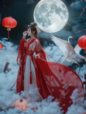 神秘喜庆的嫦娥：古代汉服与春节元素的梦幻结合