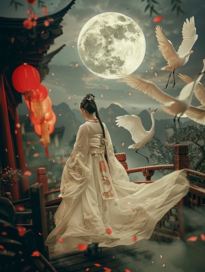 神秘喜庆的嫦娥：古代汉服与春节元素的梦幻结合