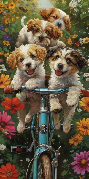 可爱小狗骑自行车