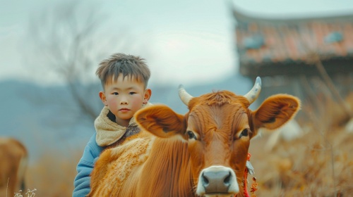 小牧童横骑在牛背上，缓缓地向家走去