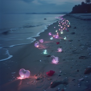 Nighttime Photographic Realism: Colorful Luminous Beach at Starlight