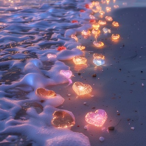 Nighttime Photographic Realism: Colorful Luminous Beach at Starlight