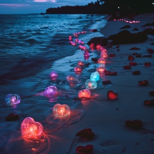 Nighttime Photographic Realism: Colorful Luminous Beach at Starlight