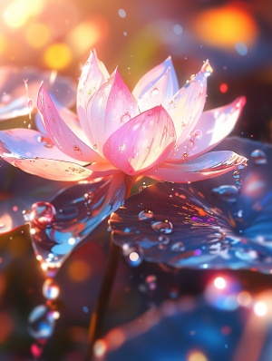 Lotus: Extreme Close-up with Translucent Glass Petals and Soft Sunlight