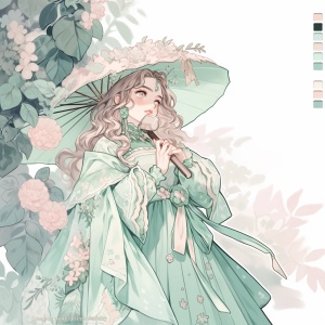 Romantic Vintage: Mint green, soft and delicate floral patterns in a watercolor painting style