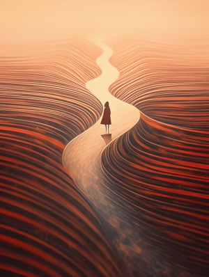 Surreal Illustration of a Girl on Standing Wave with Transverse and Longitudinal Waves