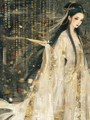 中国古典风格女子手中的神秘书卷