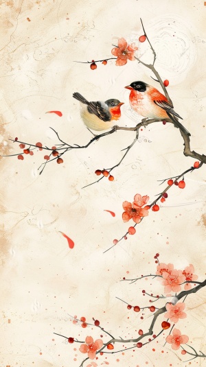 Sweet Orioles, Plum Blossoms, and Auspicious Clouds: A Stunning Wallpaper in 8k Resolution