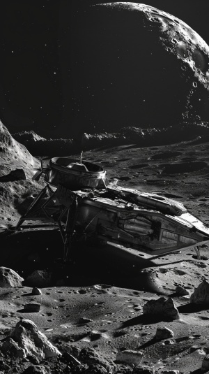 A damaged spacecraft on the moon