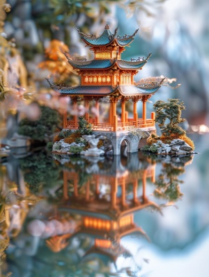 The taste of the New Year in the lens# Atmosphere Sense # Light and Shadow # Beautiful Artistic Concept # Ancient Style # National Style Illustration # National Style Ancient Rhythm # National Style National Trend # Ancient Style Wallpaper # Oriental Aesthetics # Miniature # Miniature Model # Miniature World # Healing Landscape # Healing Illustration # Reflection # Reflection World#WaterReflection#Architecture#National Style Architecture