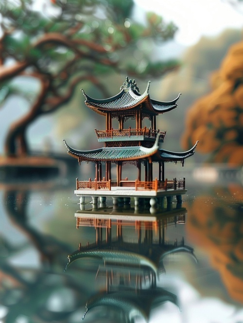 The taste of the New Year in the lens# Atmosphere Sense # Light and Shadow # Beautiful Artistic Concept # Ancient Style # National Style Illustration # National Style Ancient Rhythm # National Style National Trend # Ancient Style Wallpaper # Oriental Aesthetics # Miniature # Miniature Model # Miniature World # Healing Landscape # Healing Illustration # Reflection # Reflection World#WaterReflection#Architecture#National Style Architecture