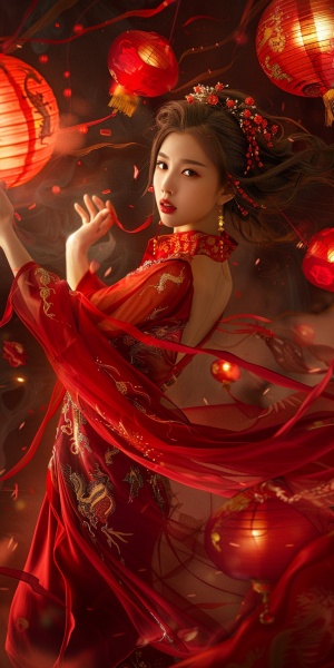 中国美女红灯笼舞蹈照片超高清风格