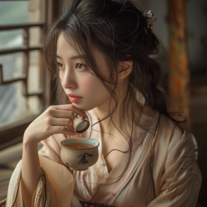 清纯美少女4K喝茶照片