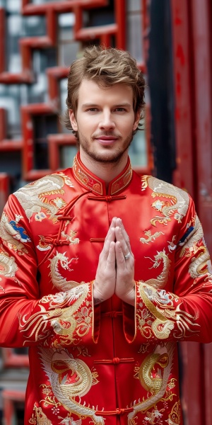 泰勒·斯威夫特身穿红色中式服装微笑祝贺中国春节