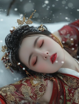 公主中国古风女子在雪地里的精致完美