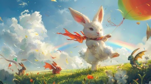 阳光明媚的快乐时光，小兔子与小龙人的友谊