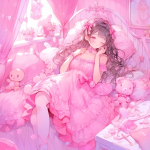 粉色公主床上的仙女萝莉