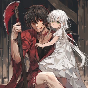 Mysterious Duo: A Charming Guy with a White-haired Obedient Girl