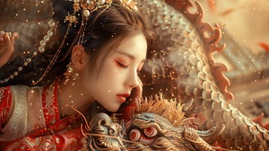 Dreamlike Chinese Princess with Megalophobia Dragon