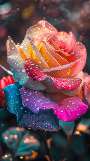 七彩玫瑰的细腻光影效果与高清晰度