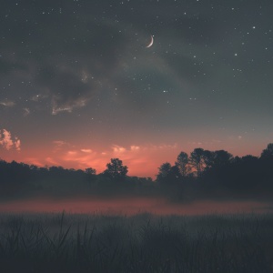 夜晚迷雾血色月亮满天星