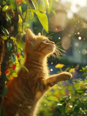 可爱黄色猫猫室外玩耍8k超真实阳光充足佳作