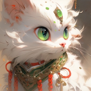 拟人白猫，翠绿大眼，穿汉服，古风高清明亮