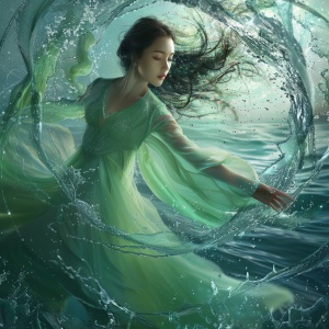 Splashing Water: A Fantasy of a Beautiful Woman in Sparkling Dress