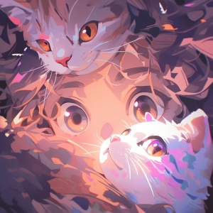 魔法猫与动物自拍：女性贴纸艺术与动漫风格的粉红色屏幕截图