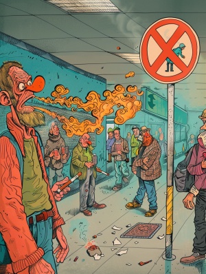 搞笑漫画：吸烟者遭遇不可思议的大号禁烟标志