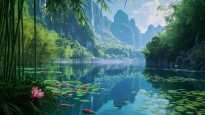 湖水竹子——磅礴优美的自然风景