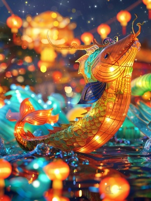 梵高星夜的中国古老鲸鱼鲲鹏花灯
