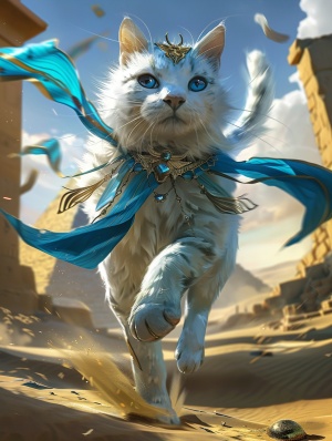 古埃及风格下的奔跑的雪猫
