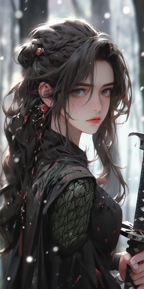 a close up of a woman holding a sword in a forest, artwork in the style of guweiz, stunning anime face portrait, beautiful character painting, guweiz, realistic anime 3 d style, by Yang J, beautiful anime portrait, trending on cgstation, rin tohsaka, anime realism style, realistic anime artstyle, anime style 4 k niji 5 ar 9:16