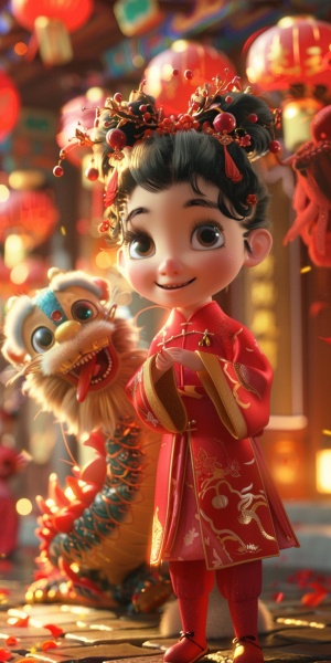 春节联欢晚会-中国龙和可爱的萌萌哒小女孩现实版