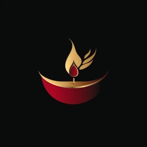 金红色寺庙形状蜡烛元素带鸽子影子的logo标志