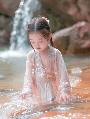 绝世容颜，超高清画质的中国小姐姐在山谷瀑布戏水