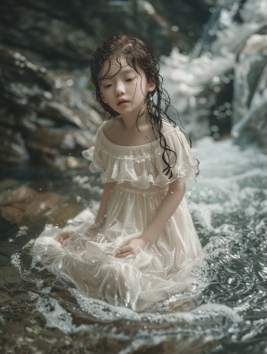 绝世容颜，超高清画质的中国小姐姐在山谷瀑布戏水