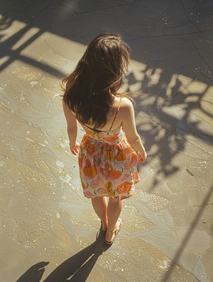 Beautiful Slender Girl in Colorful Summer Dress