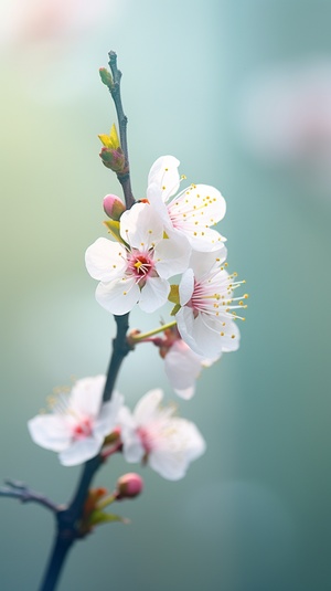 远景广角，写实摄影风格，梅花盛开