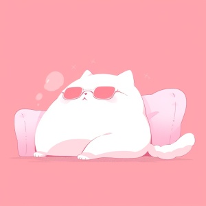 慵懒的白猫躺在粉色沙发上