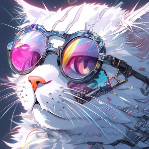 白色猫咪头部特写，戴着赛博朋克炫酷墨镜，32K，超高清